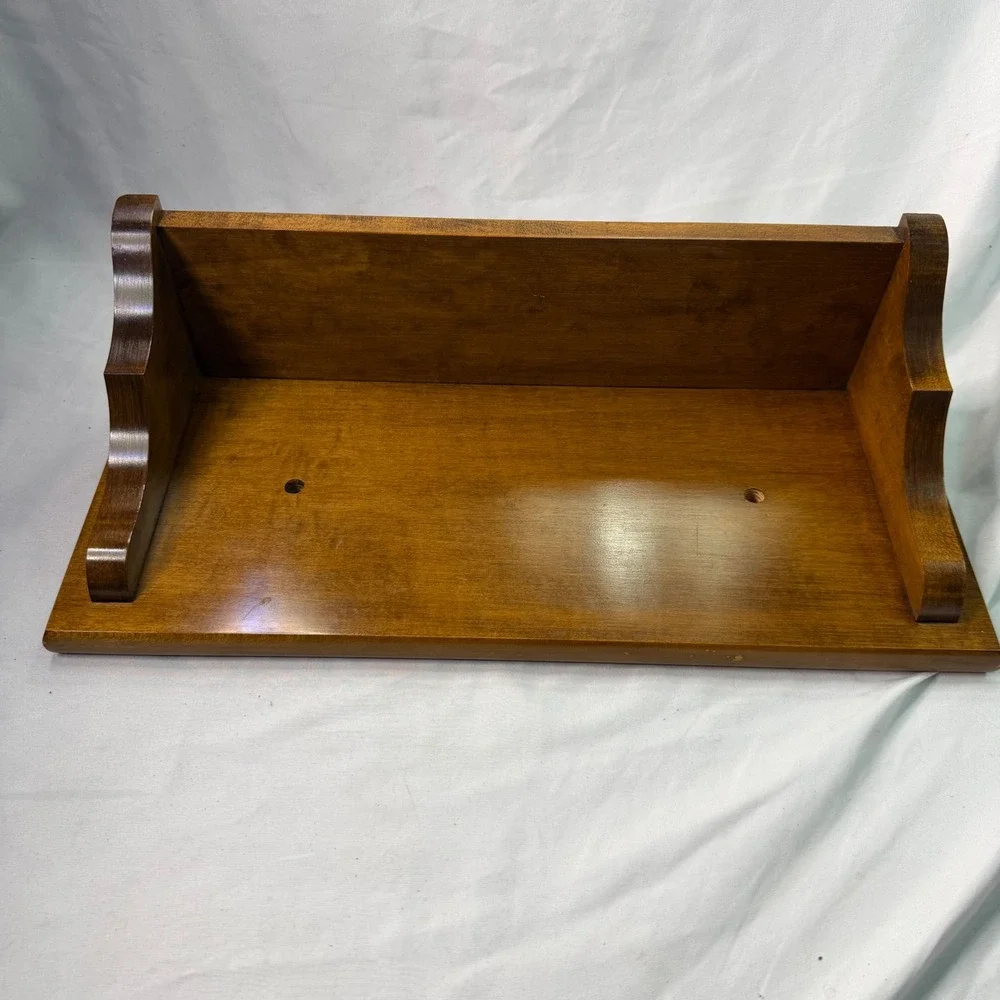 Vintage Solid Wood Wall Shelf Scalloped Floating Display Brown Farmhouse 16.5in